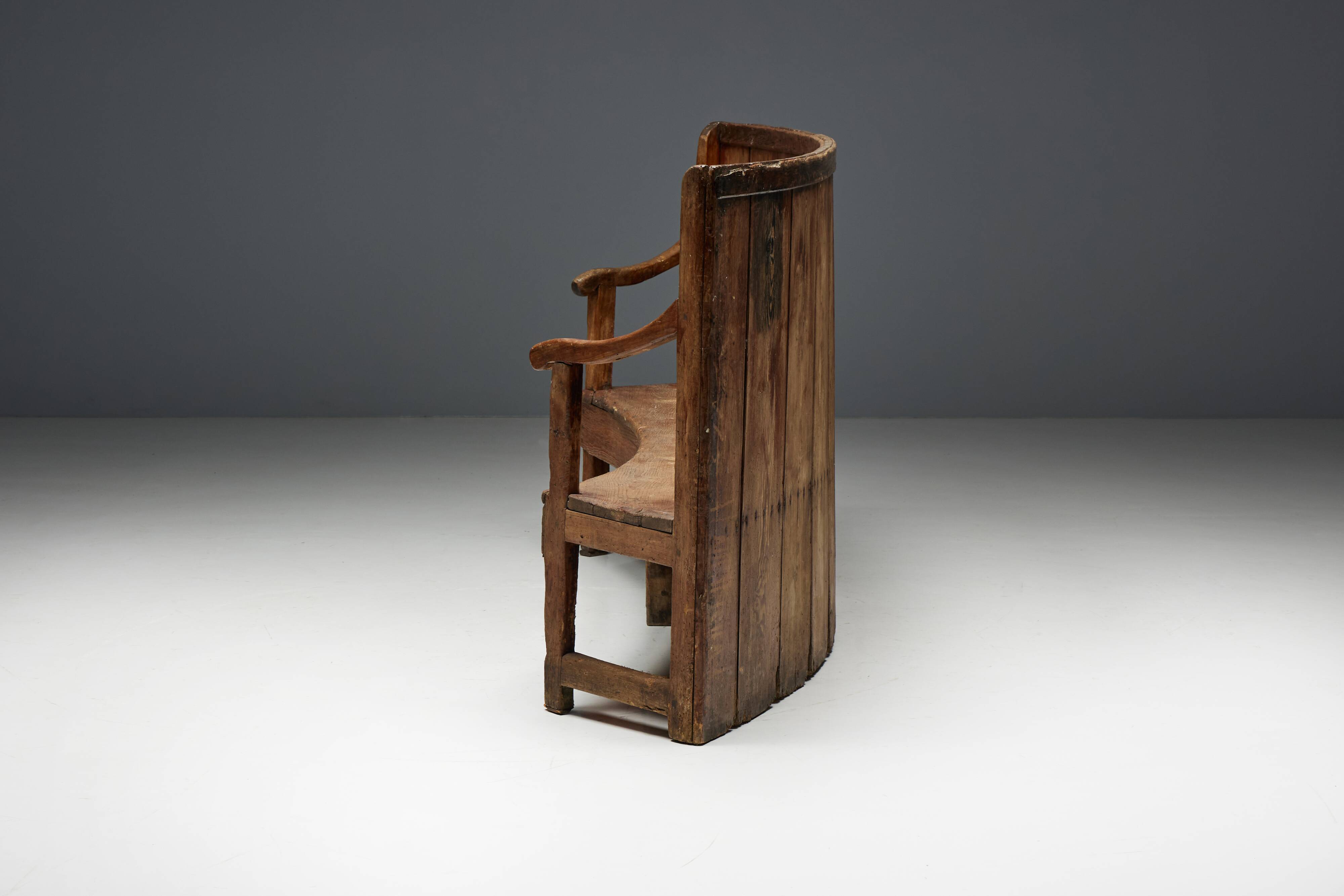 Rustic High-Back Tavern Settle, England, 18th Century