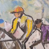 Acrílico sobre lienzo “Carrera de caballos”, León Lafourcade, ff. s. XIX