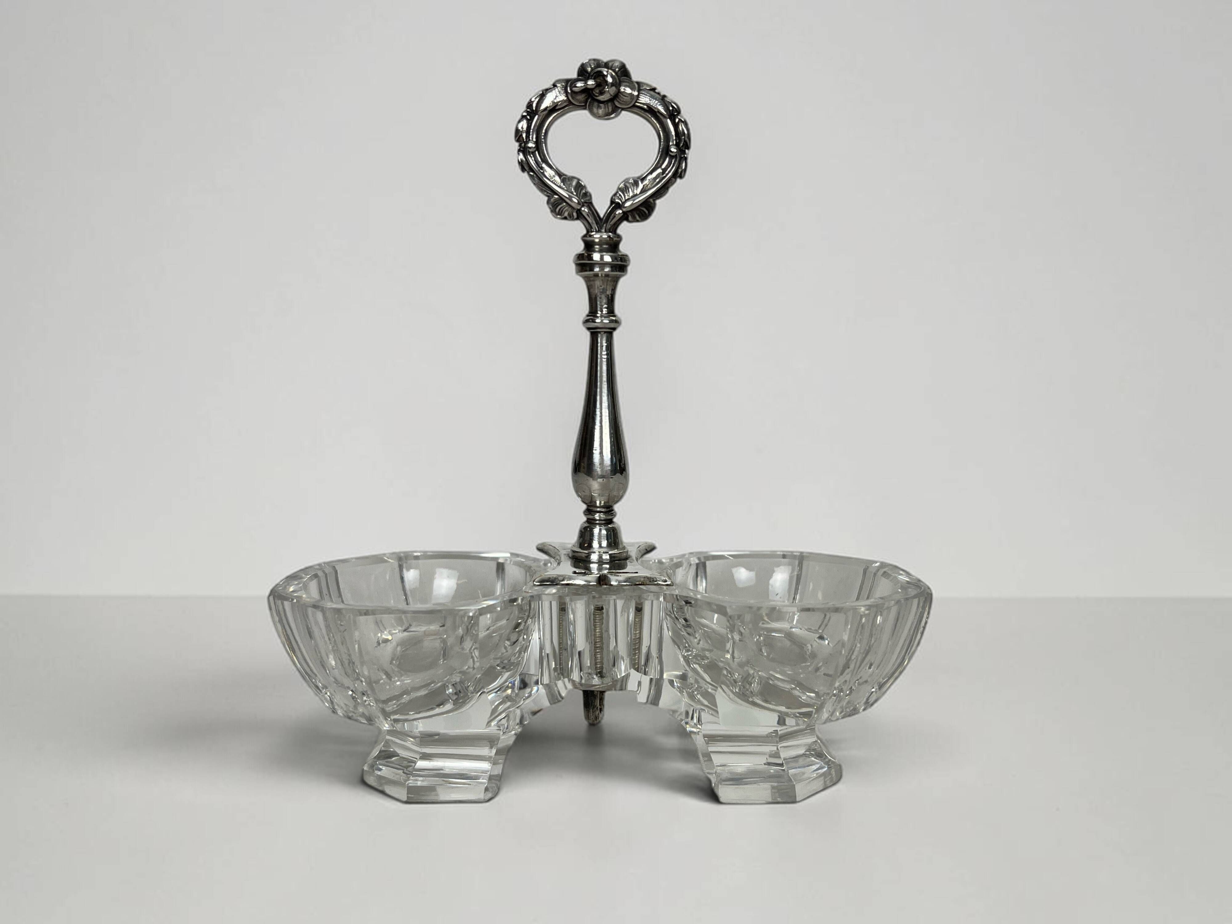 Double crystal metal silver-plated salvers Christofle 20th century
