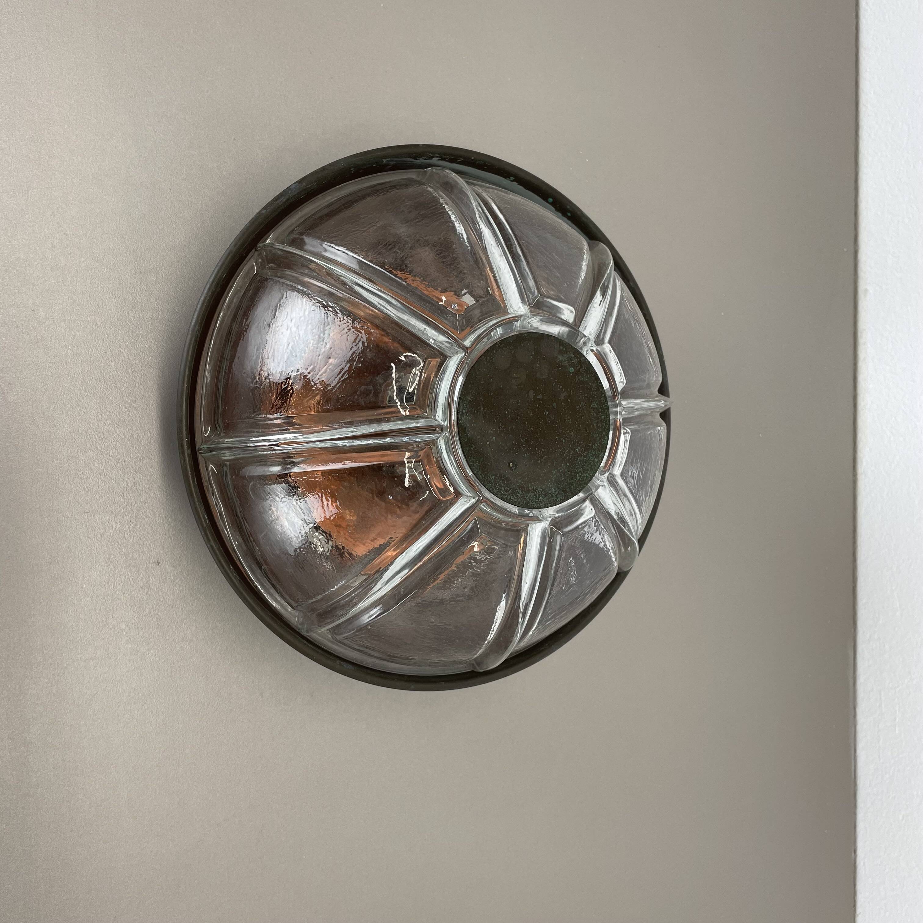 Unique brutalist boom copper and glass wall light by bega lights, germany, 1980s