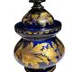 Antique covered pot or sugar bowl in blue and gold glass, early 20th century