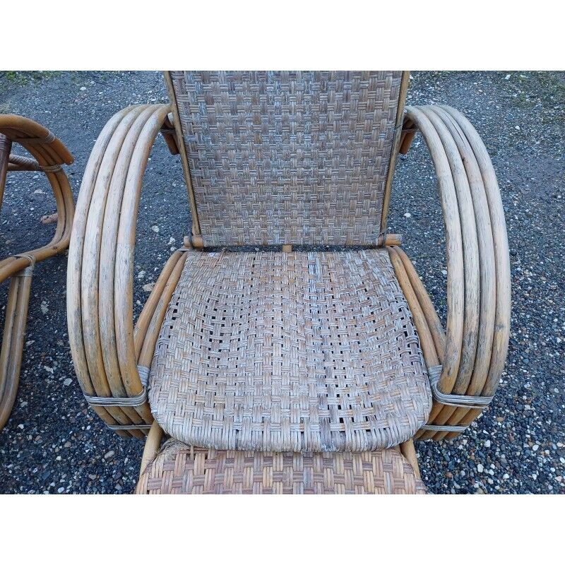 Pair of colonial rattan deck chairs