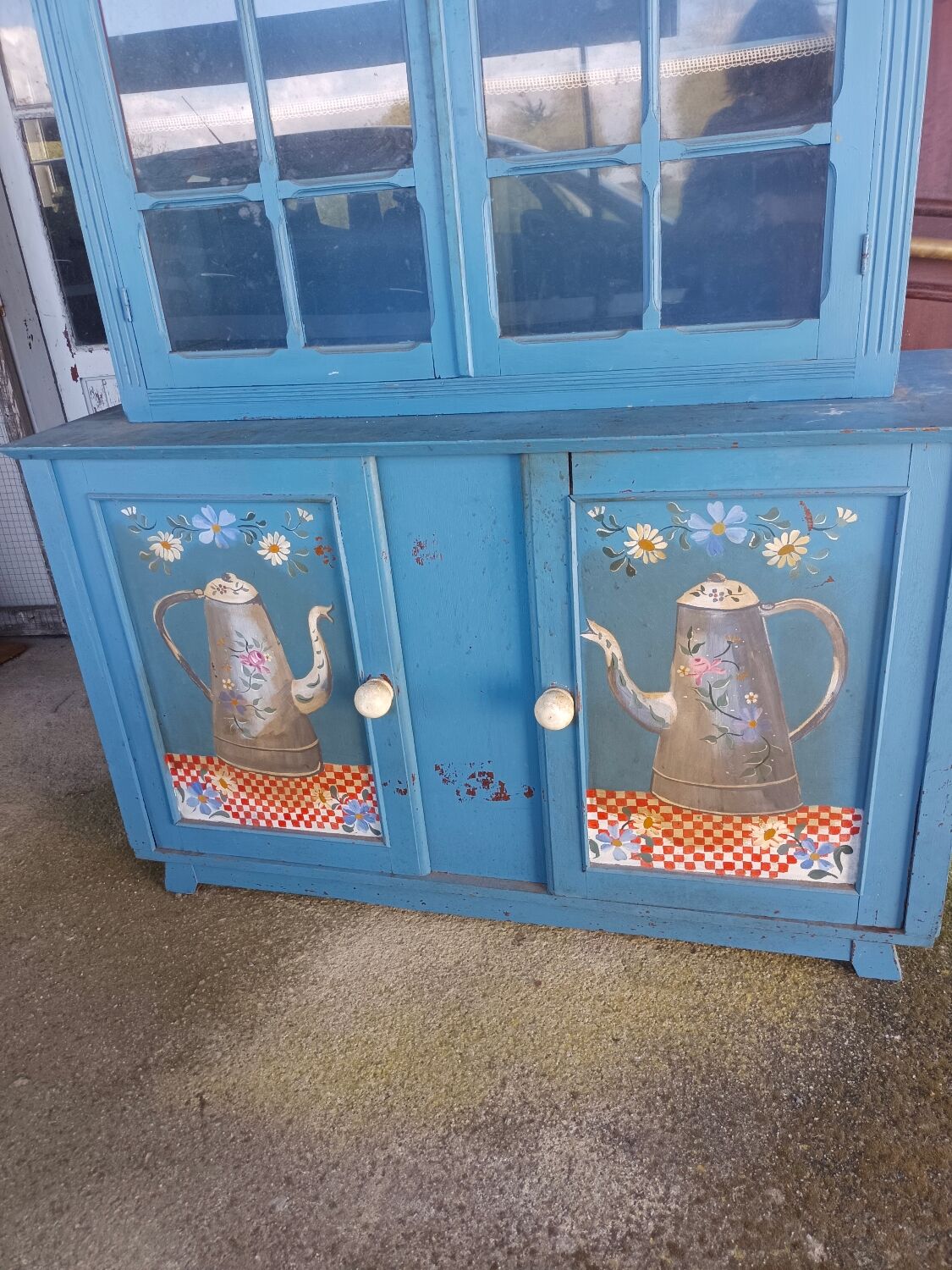 Blue painted glazed sideboard