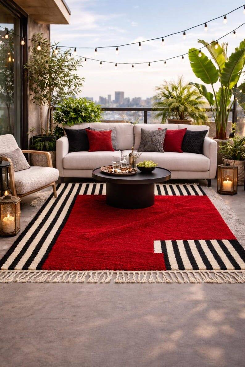 Handmade traditional natural wool rug size 2/3 m