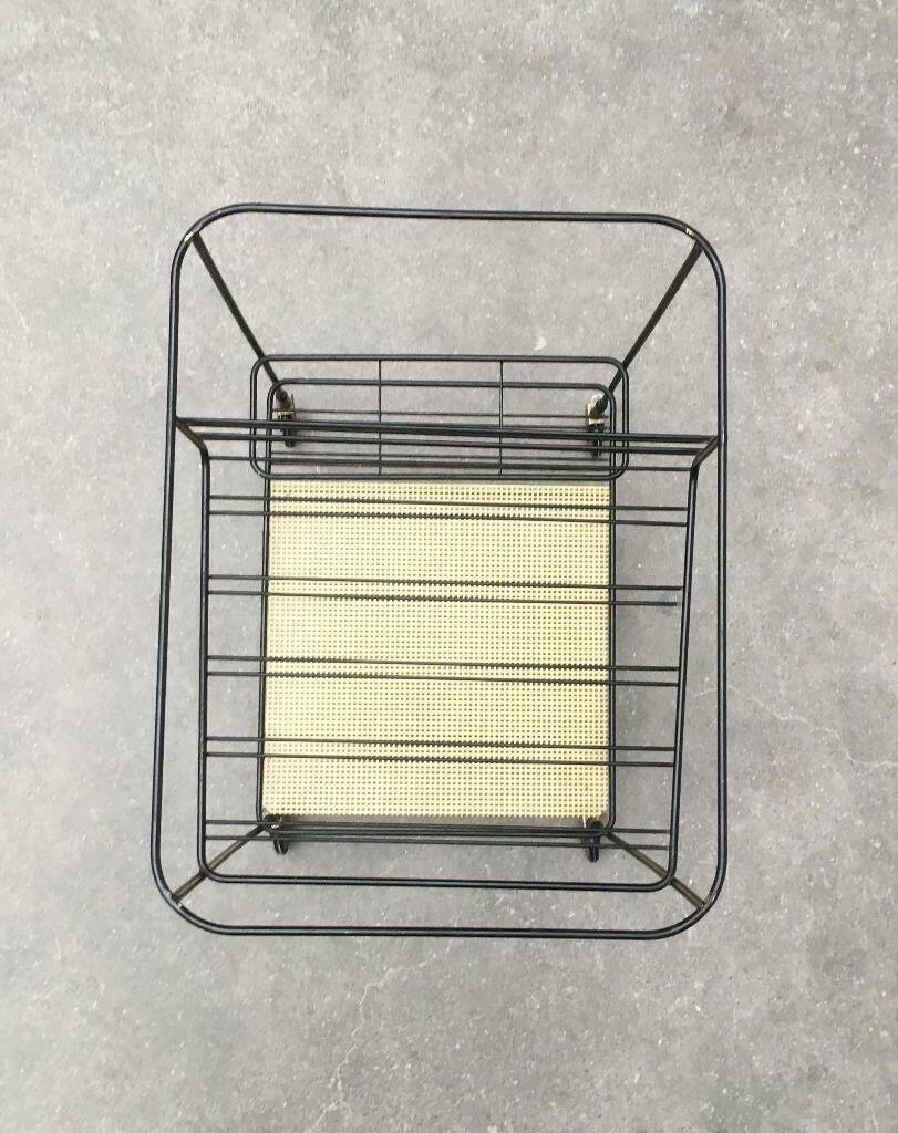 Minimalist perforated metal serving trolley in mid-century style, 1960s.