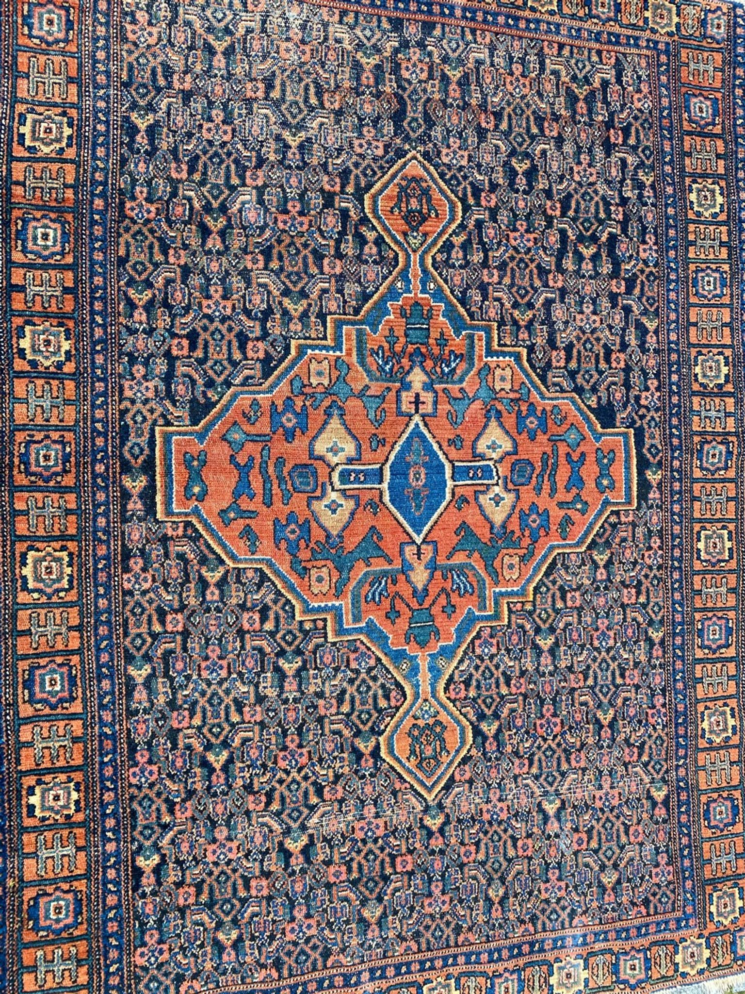 Tapis ancien persan d’orient senneh fait main 102x139 cm