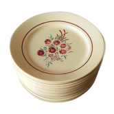Batch 17 plates flat Badonviller eyelets red blue Art Deco 1923