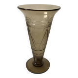engraved smoked glass vase from the 60s