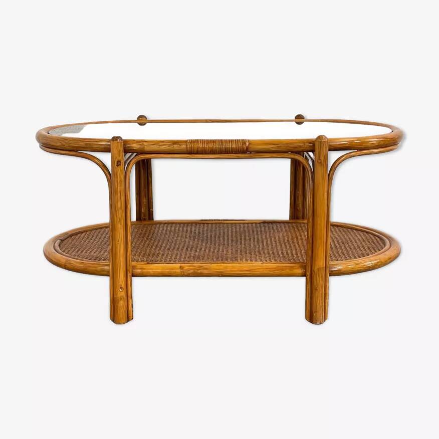 Vintage roasttan coffee table and glass top