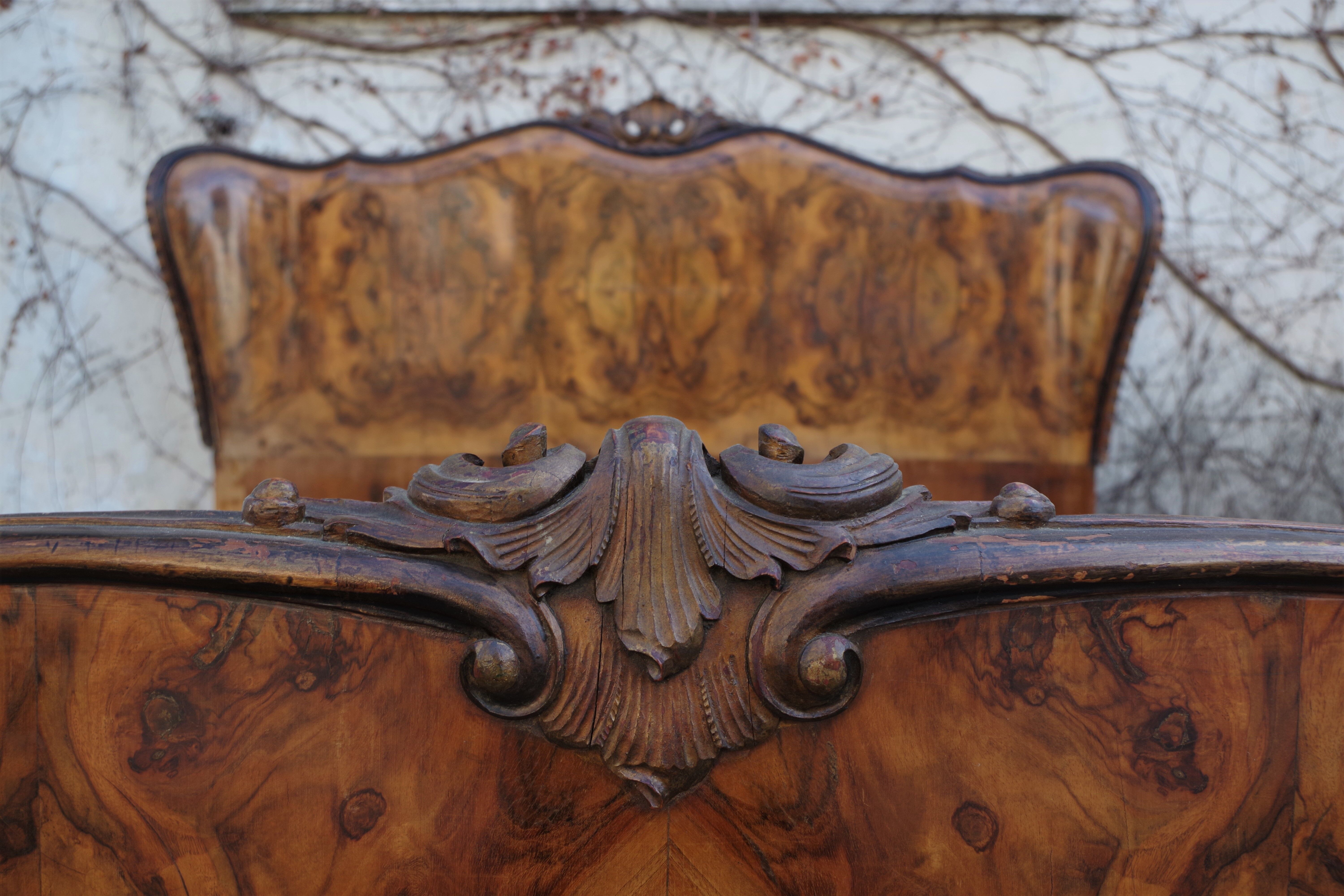 Rounded Walnut Burl Double Bed, 1950s