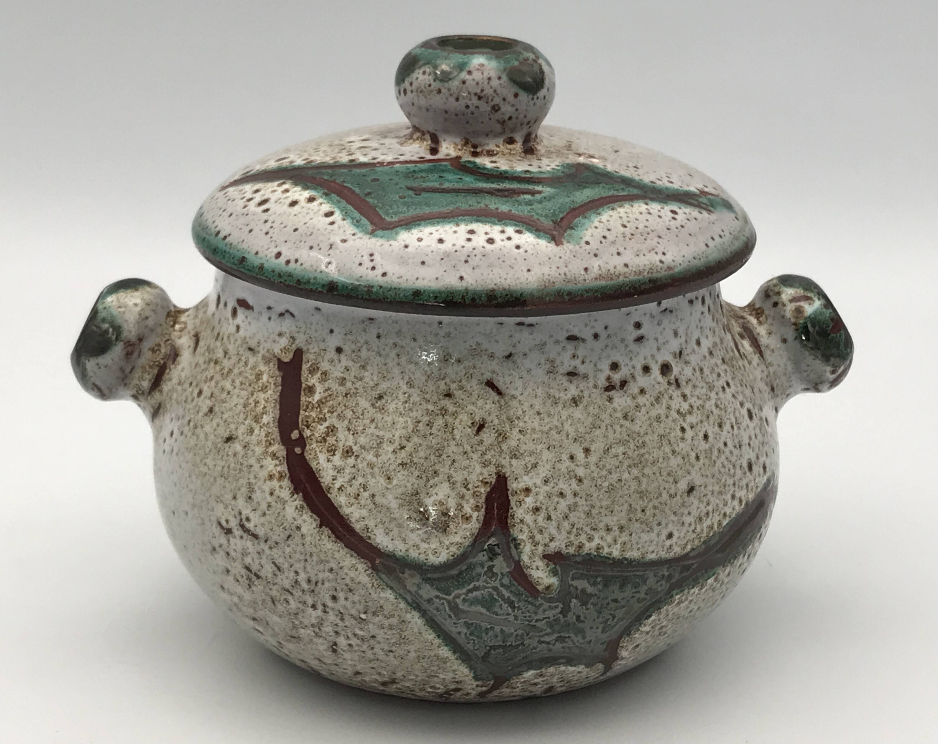 Vintage candy jar in enameled ceramic from Vallauris with thistle decoration