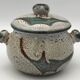 Vintage candy jar in enameled ceramic from Vallauris with thistle decoration