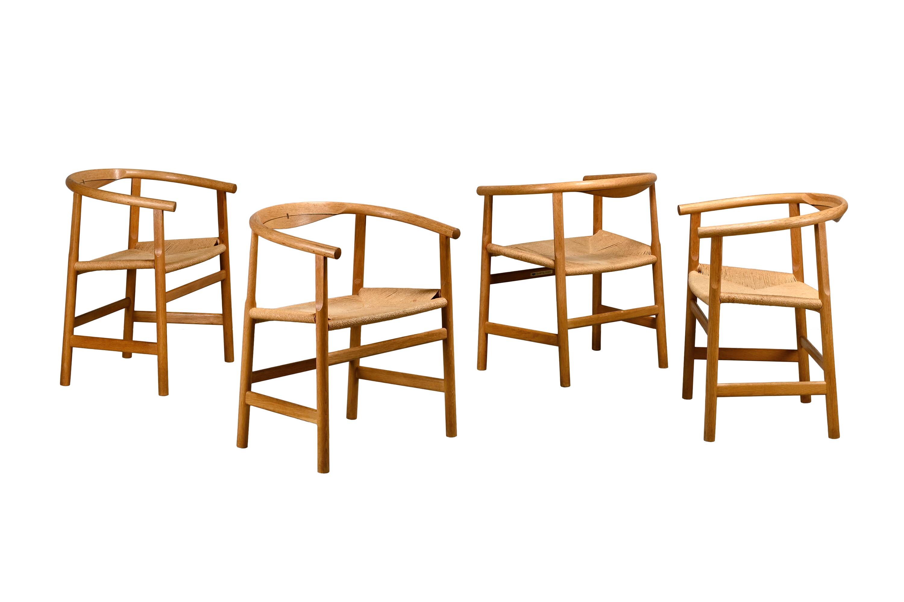 Hans J. Wegner Model PP201 Dining Chairs in Oak and Papercord, PP Møbler