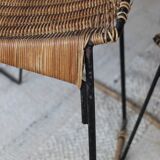 Vintage Raoul Guys set 1 table 4 rattan and metal stools Airborne