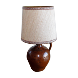 Vintage lamp 60s/70s foot glazed stoneware lampshade woven linen