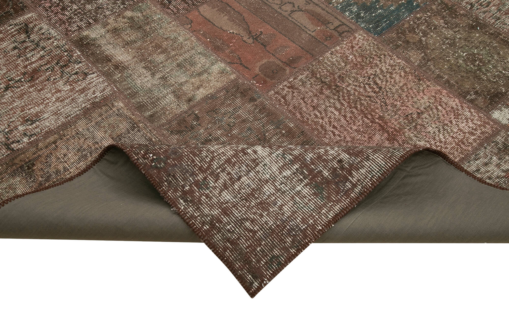 Handwoven turkish 203 cm x 300 cm brown patchwork rug