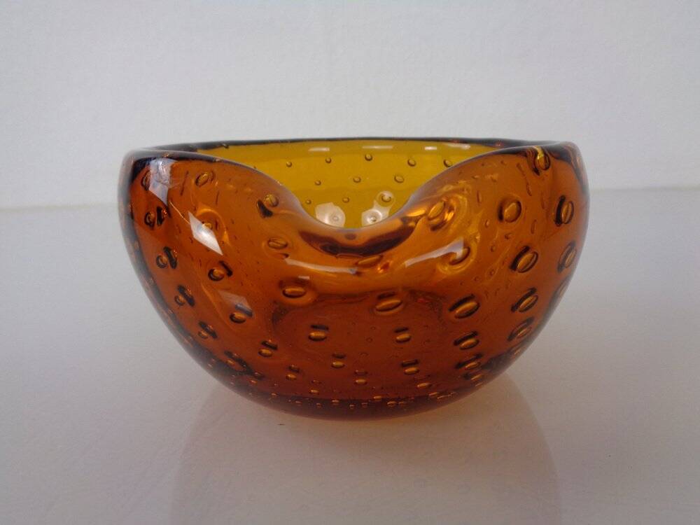 Amber Sommerso Murano Glass Ashtray, Italy, 1960s