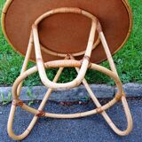 Vintage round coffee table in natural rattan