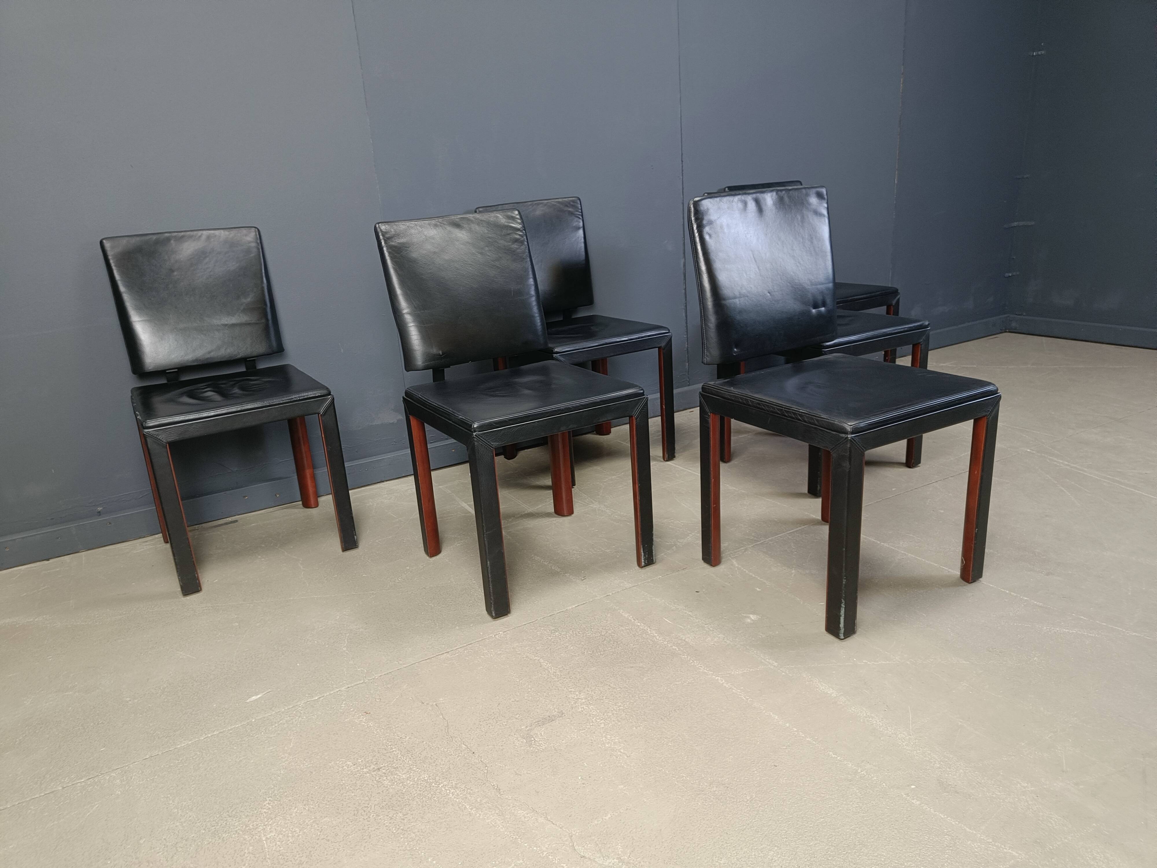 Vintage leather dining chairs by Durlet, 1980s