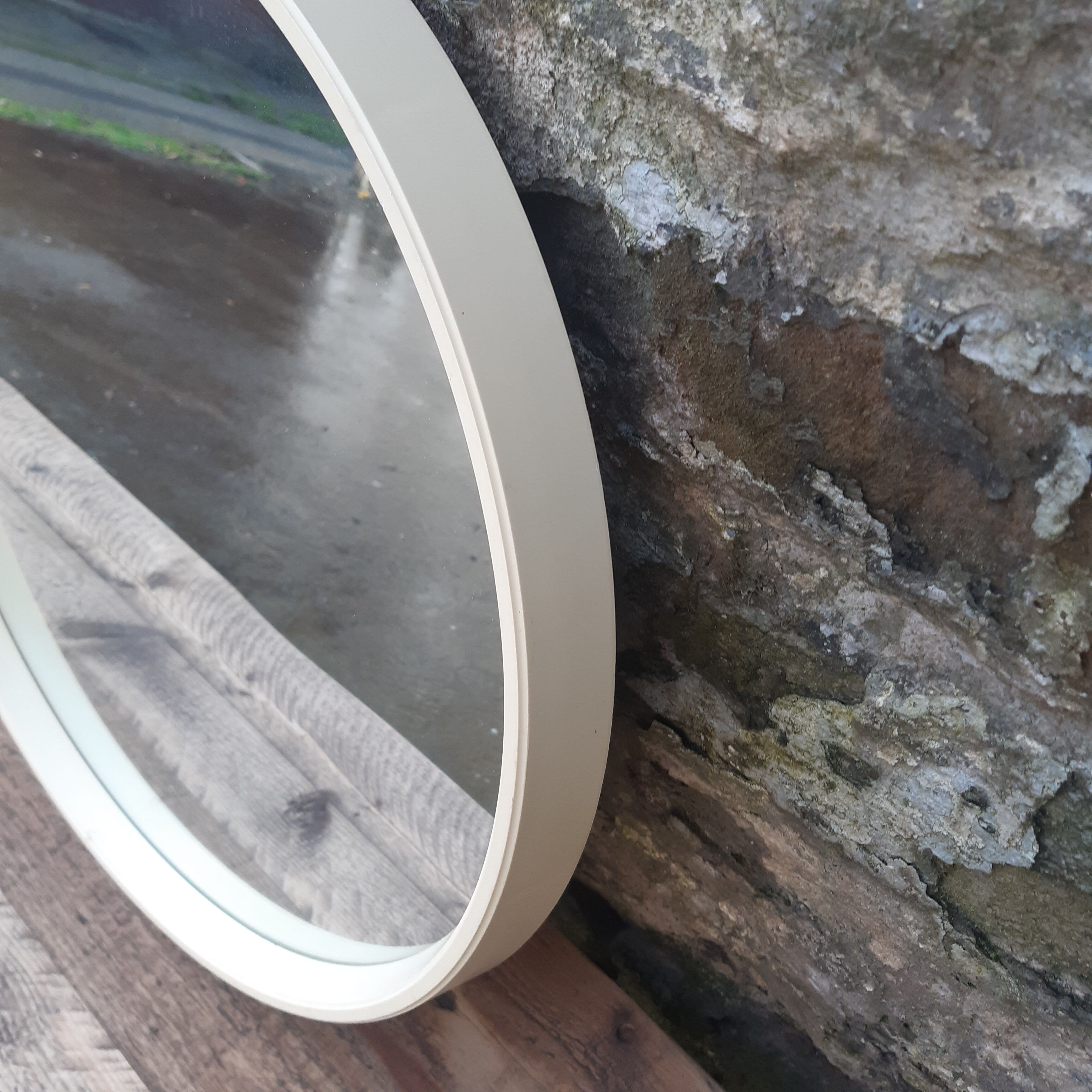 Mid century circular white mirror