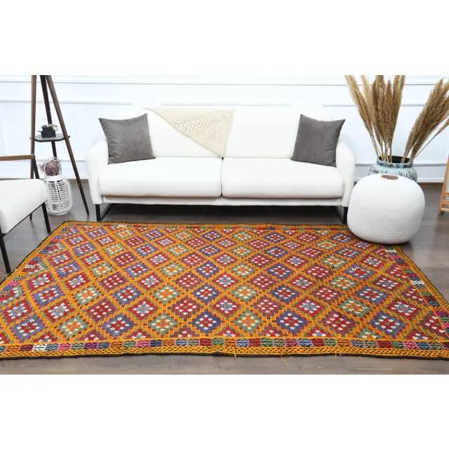 1970s vintage Turkish Oushak handmade wool cotton orange area rug 177x256
