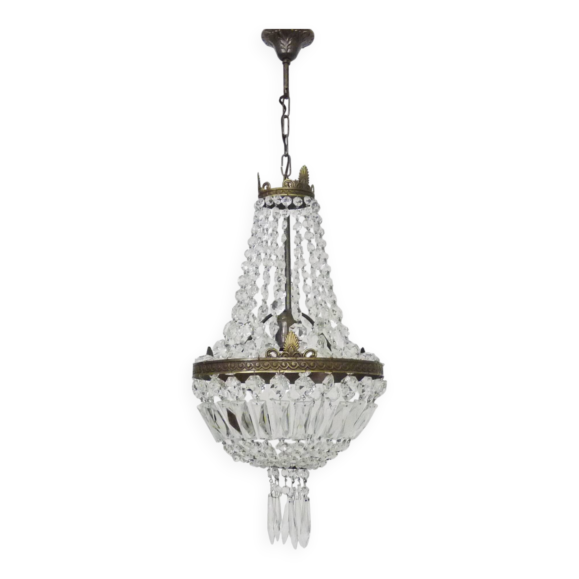 Antique Italian hot air balloon chandelier with glass pendants. Chandelier with pendants.