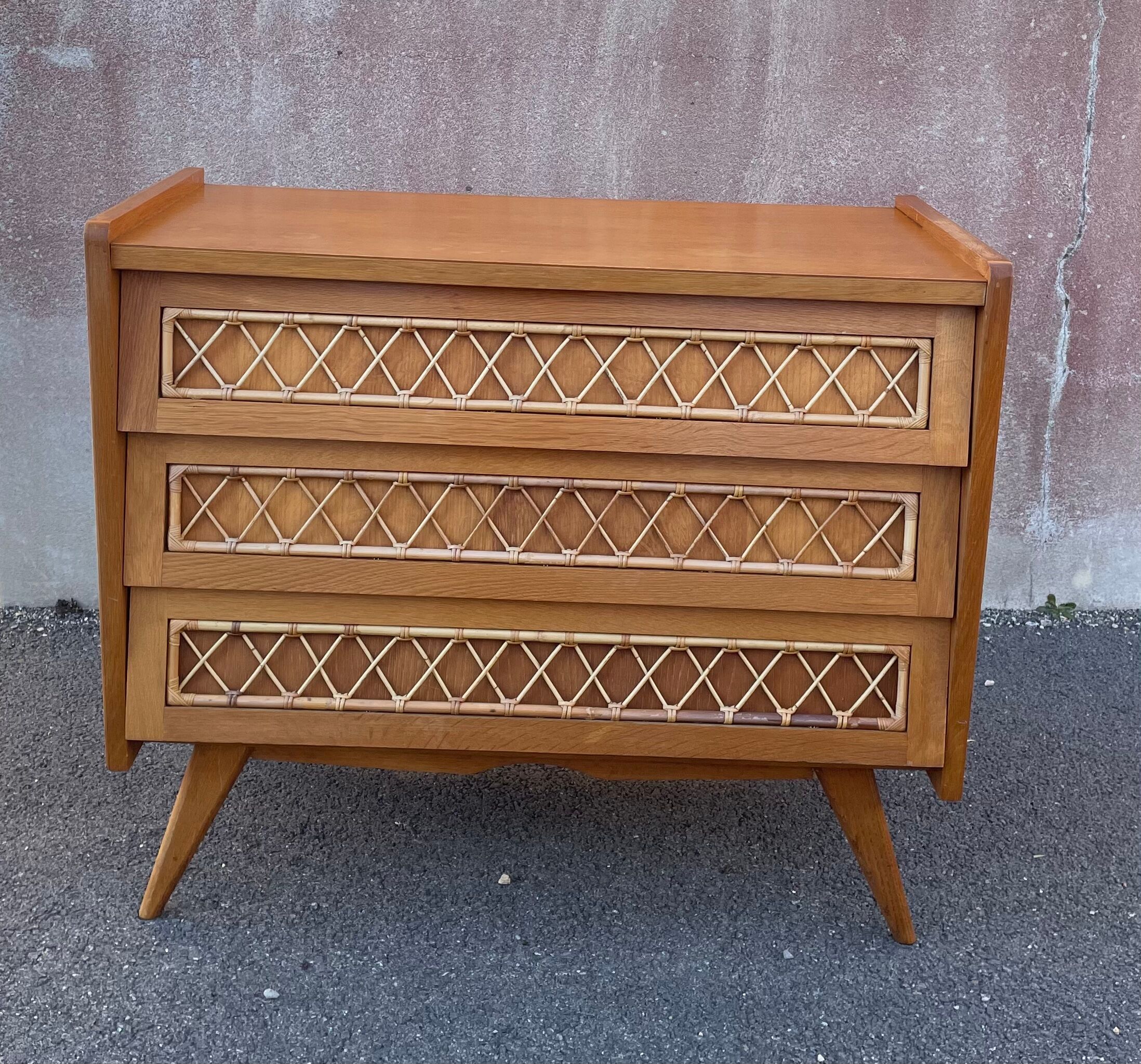 Commode bois et rotin