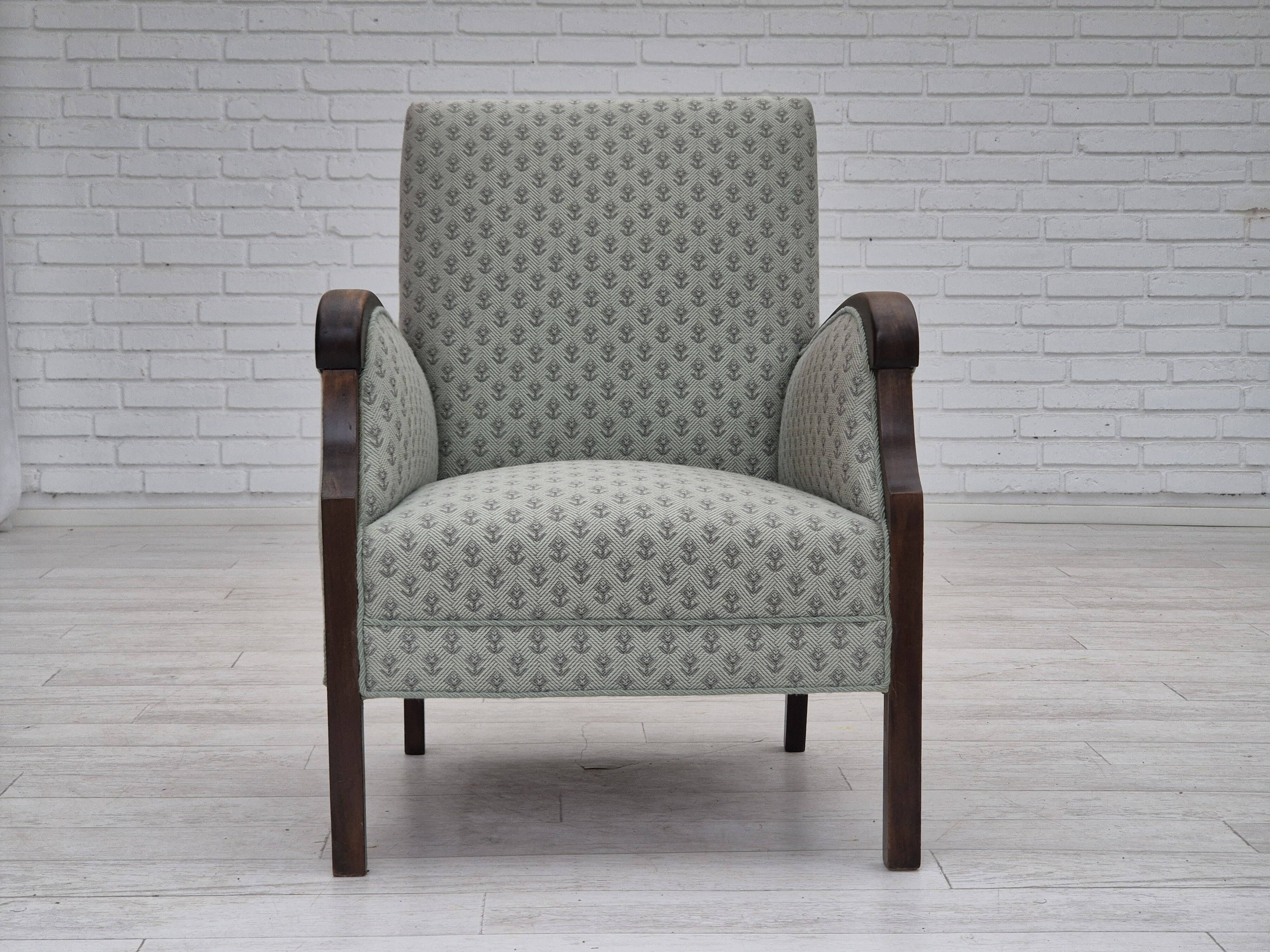 1950s, Danish vintage lounge chair, reupholstered, blend wool fabric.