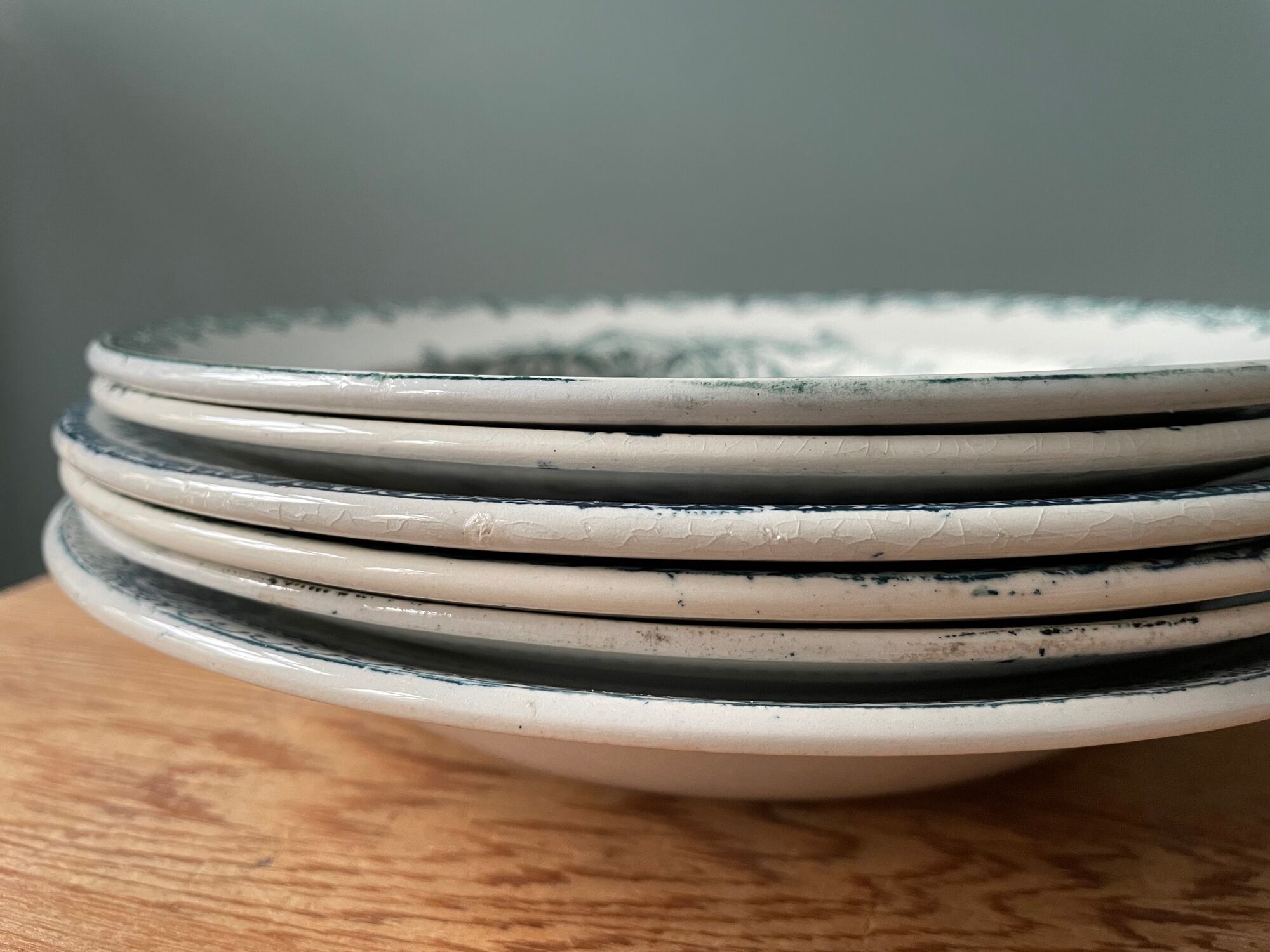 Set of 6 old Hollow Plates Earth of Iron mismatched
