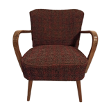 Vintage cocktail armchair armrests curved wood 1950