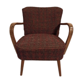 Fauteuil cocktail vintage accoudoirs bois courbé 1950