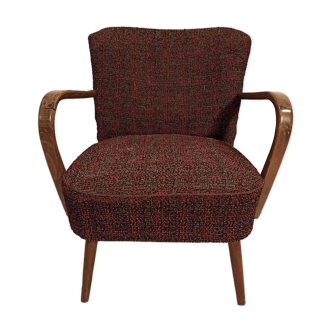 Vintage cocktail armchair armrests curved wood 1950