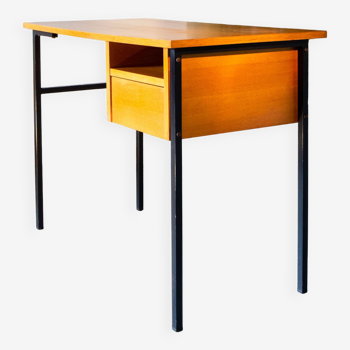 Bureau moderniste année 70, chêne et métal