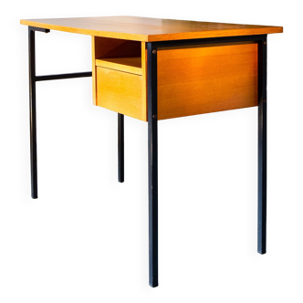 Modernist desk from the 70s, oak and metal