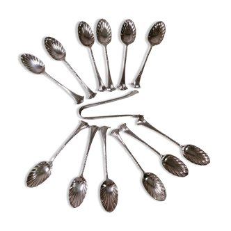 Set of 12 spoons with sugar tongs