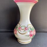 Vase Napoleon III in white opaline with floral decoration with gilding