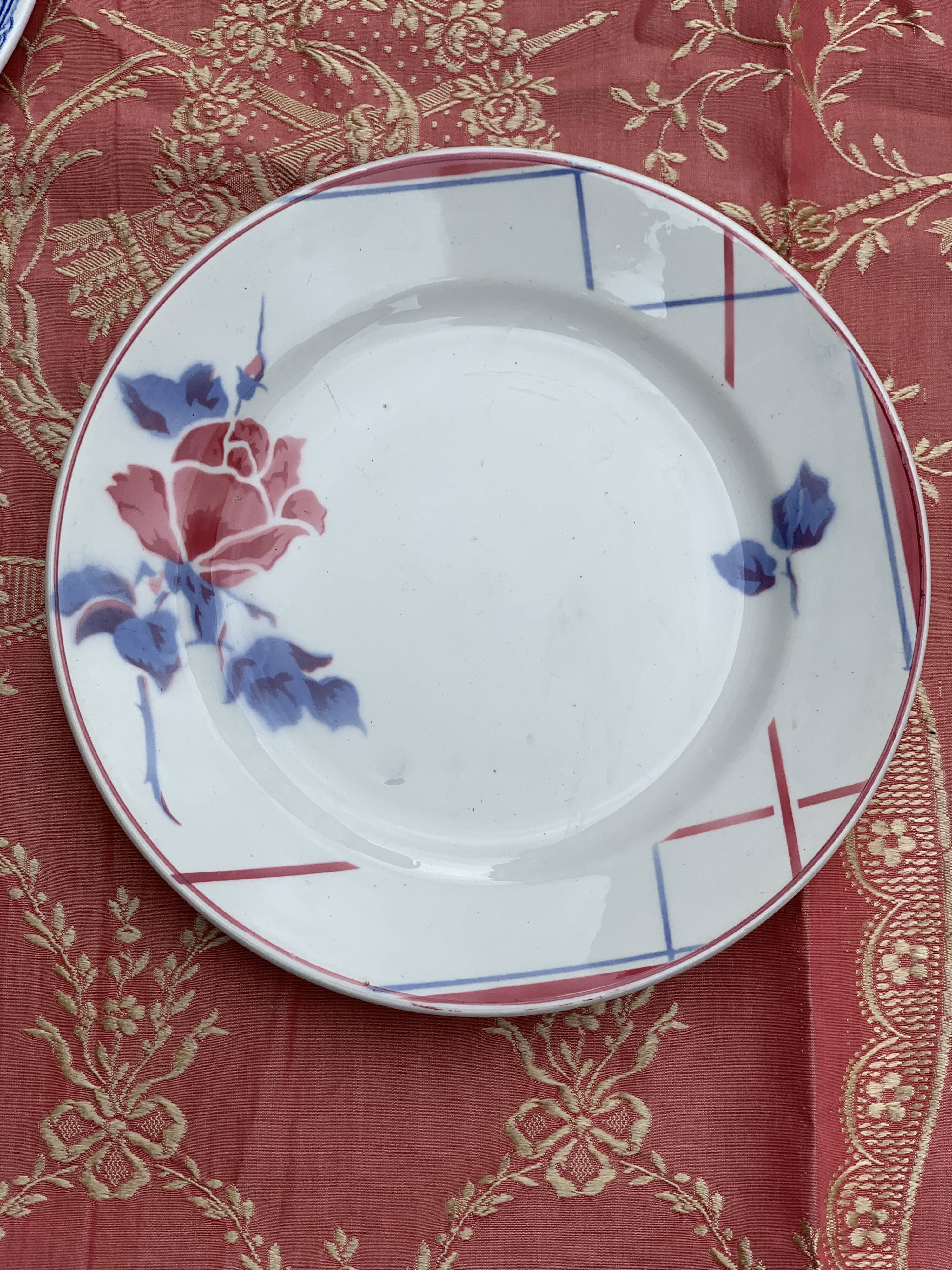 6 Antique earthenware dessert plates, matching patterns