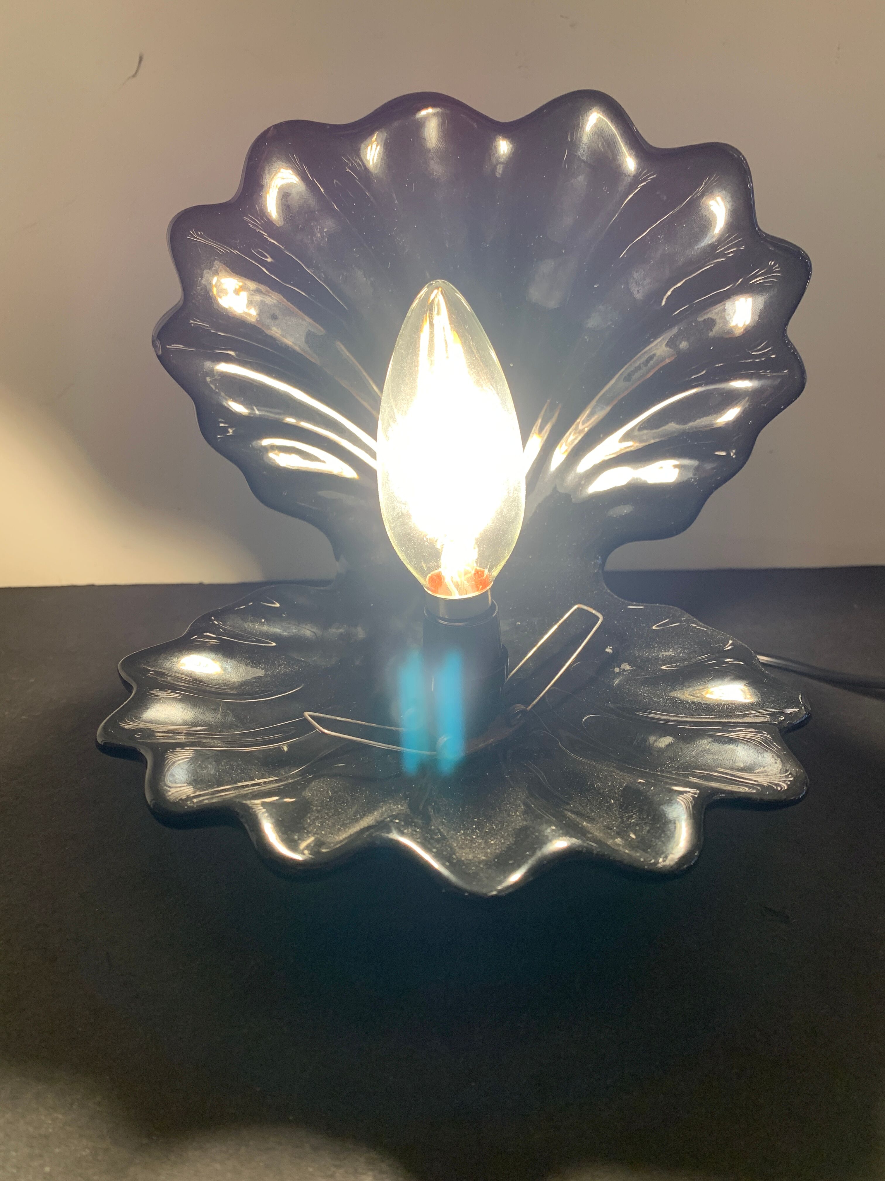 Black ceramic shell lamp and white opaline