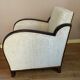 Fauteuil convertible art-déco en hêtre teinté et tissu de velours de coton de couleur ivoire