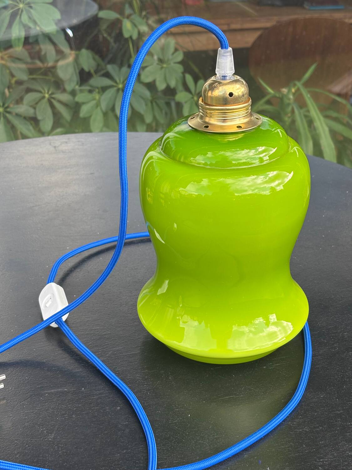 Vintage green opaline portable lamp