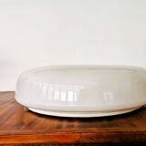 Large Italian glossy white acrylic minimalist pill flush mount ceiling fixture lamp. 1960s