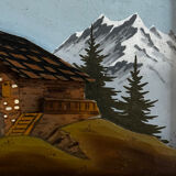 Vintage Alpine Table, Carved and Painted Wood - Signed - H 18 / L 25 cm