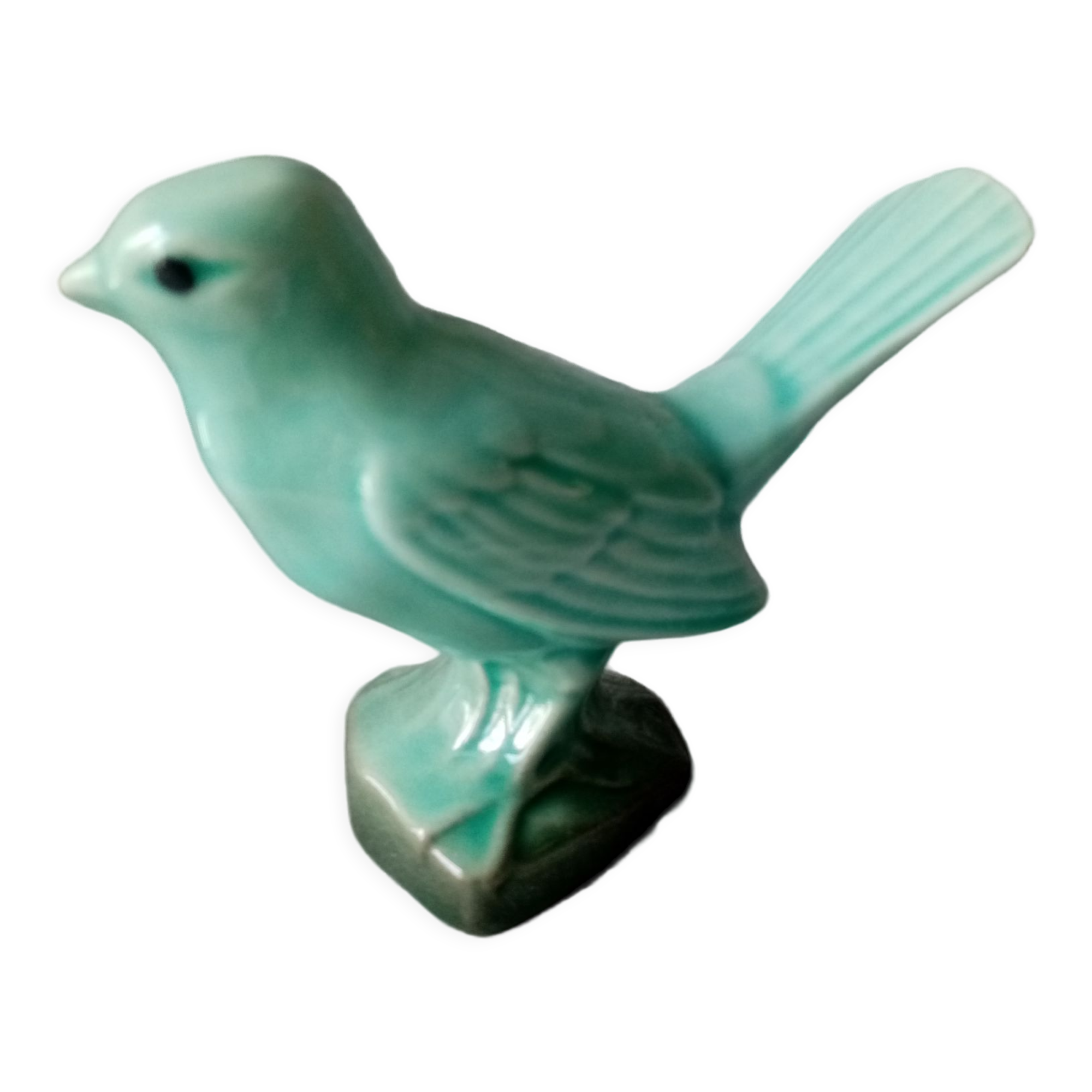 Art deco sparrow in turquoise enamelled faience