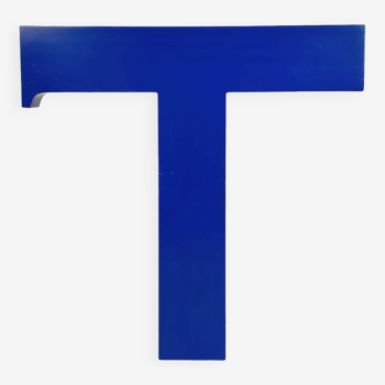 Vintage Blue Iron Facade Letter T, 1970s