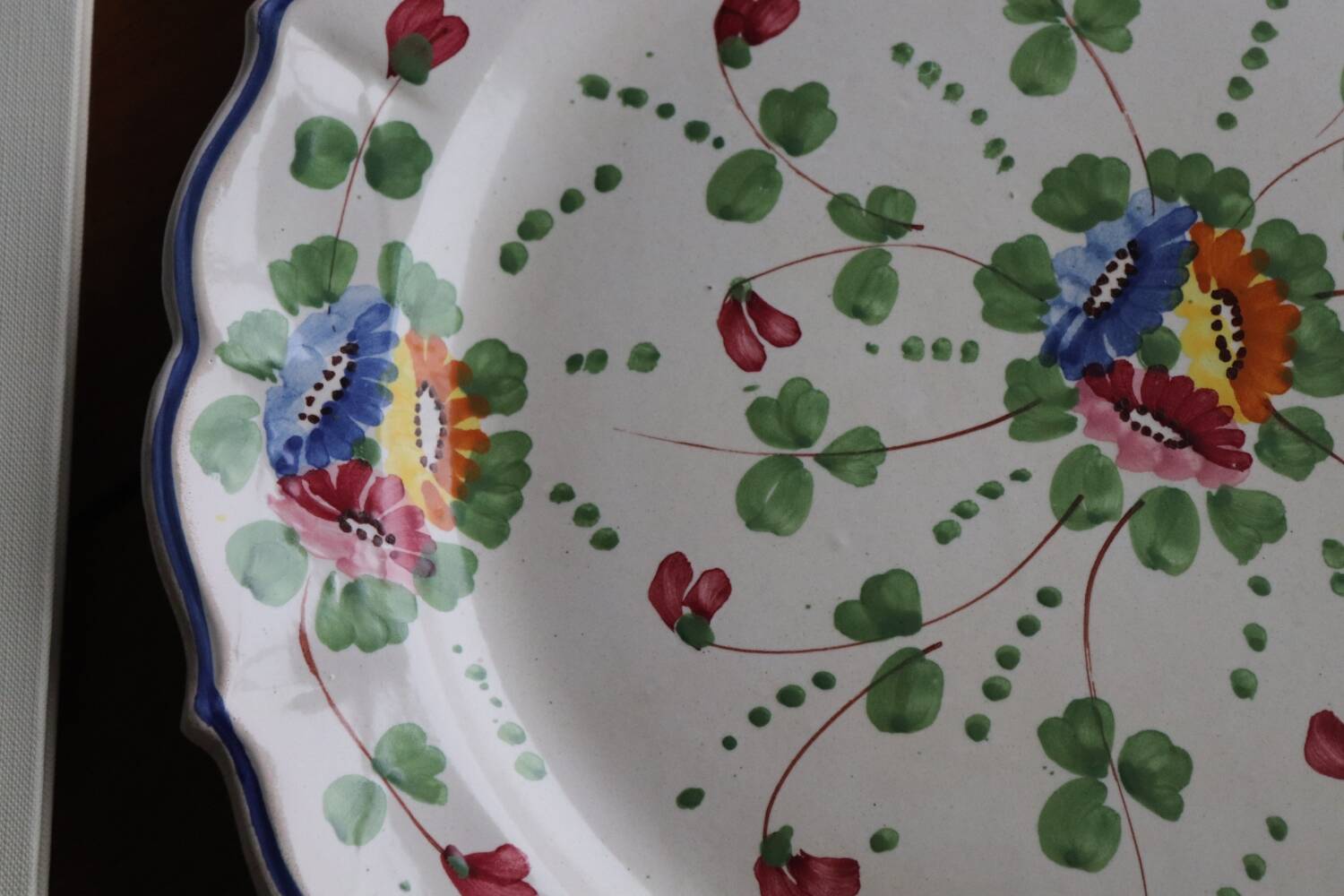 Large painted ceramic flowered dish Italy