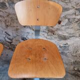 Set of 3 industrial swivel workshop chairs – fixed height bar stools – mid-century factory seats