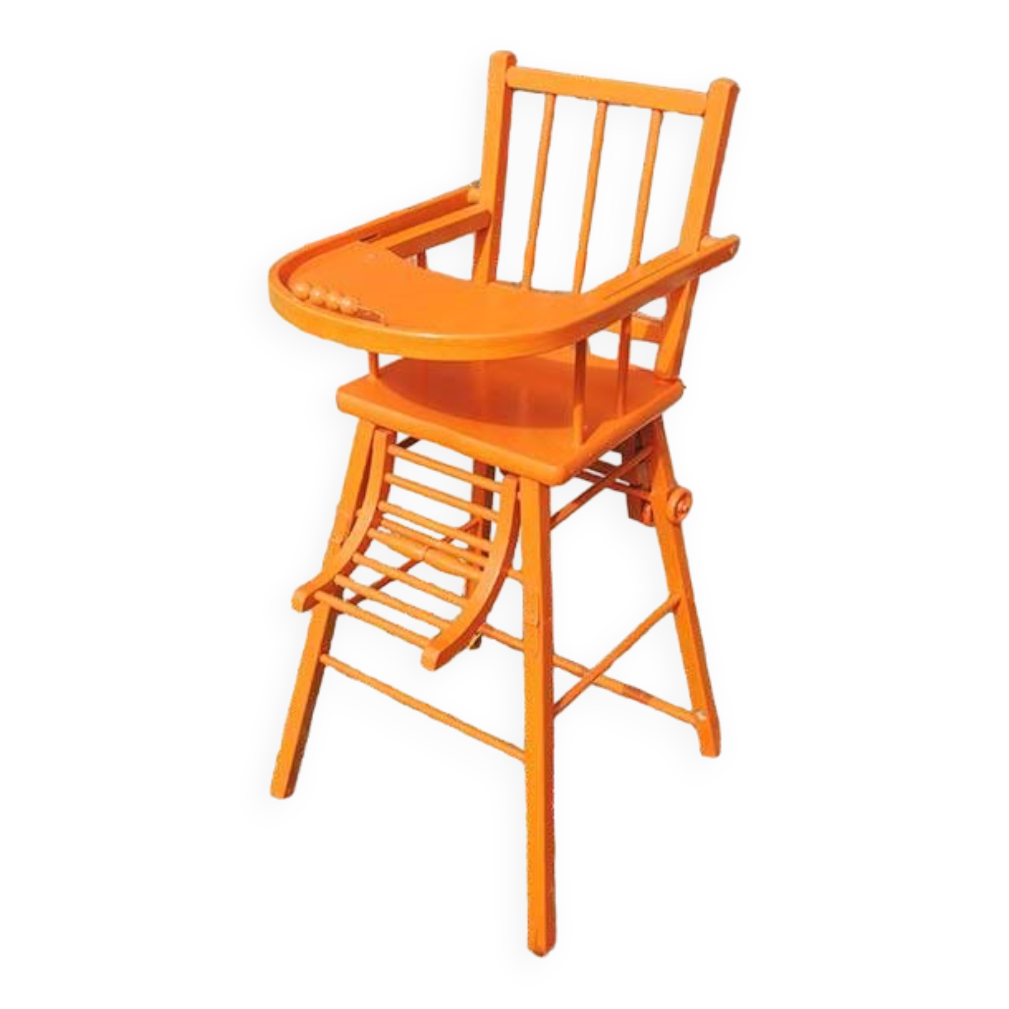 Old Baby High Chair in Orange Painted Wood