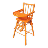 Old Baby High Chair in Orange Painted Wood