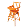 Old Baby High Chair in Orange Painted Wood