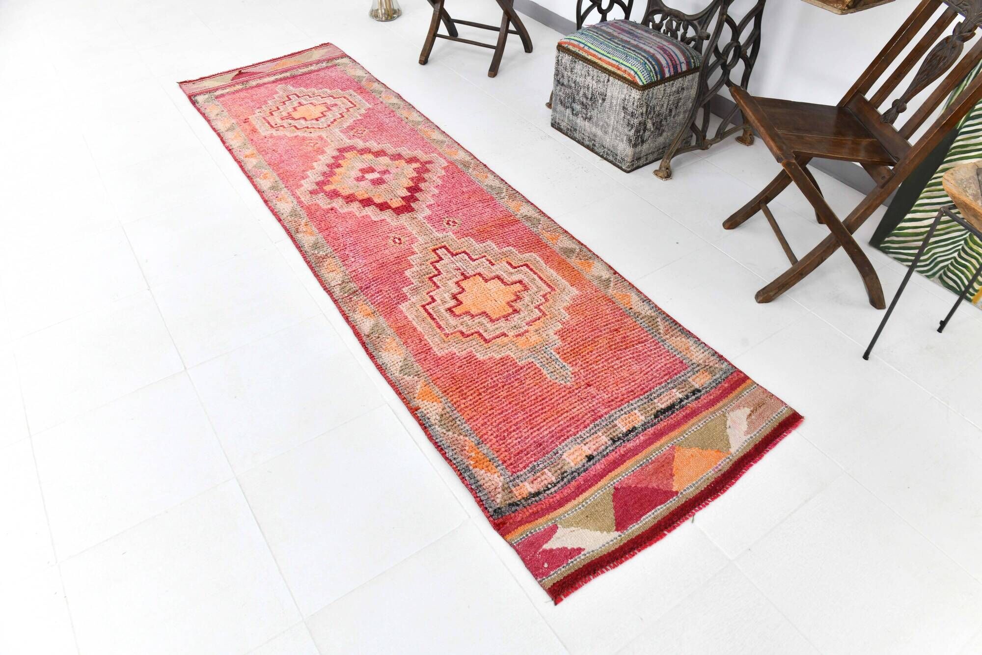 3x9 soft pastel pink vintage runner rug, 81x292cm sk 23329 free shipping